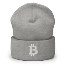 Load image into Gallery viewer, White Bitcoin Icon Cuffed Beanie (multiple colors)