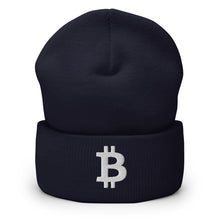 Load image into Gallery viewer, White Bitcoin Icon Cuffed Beanie (multiple colors)