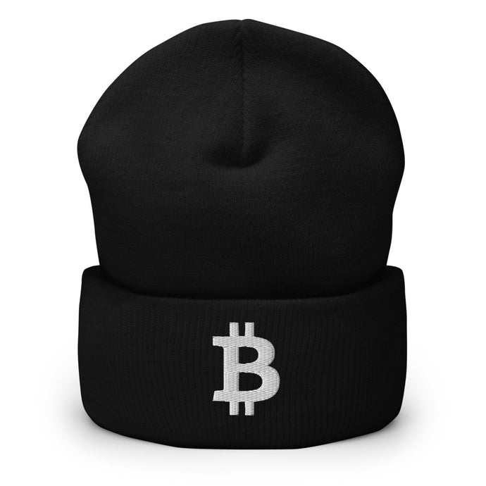 White Bitcoin Icon Cuffed Beanie (multiple colors)