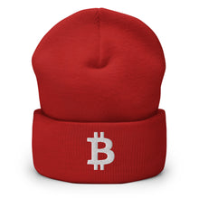 Load image into Gallery viewer, White Bitcoin Icon Cuffed Beanie (multiple colors)
