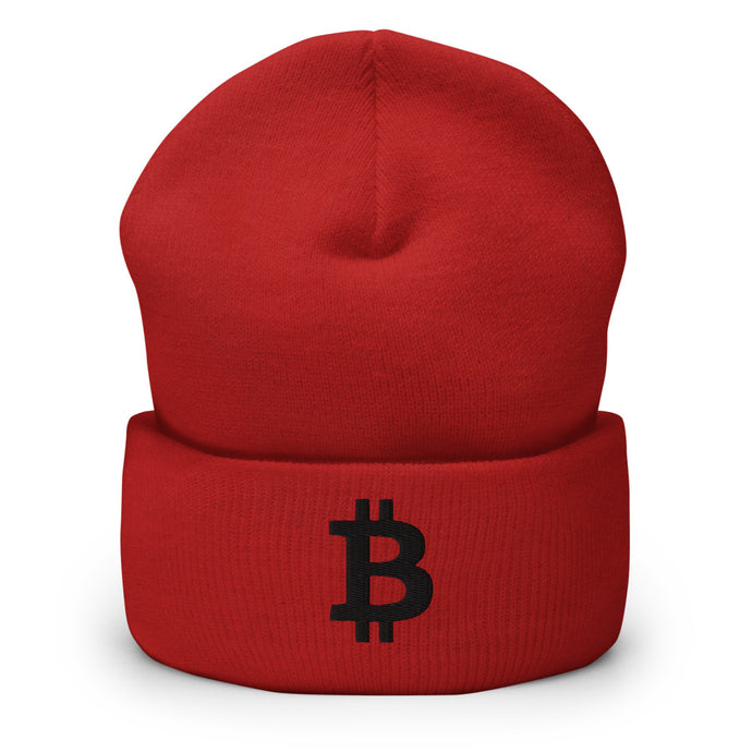 Black Bitcoin Icon Cuffed Beanie (multiple colors)