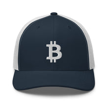 Load image into Gallery viewer, White Bitcoin Icon Trucker Cap (multiple colors)
