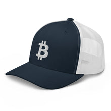 Load image into Gallery viewer, White Bitcoin Icon Trucker Cap (multiple colors)
