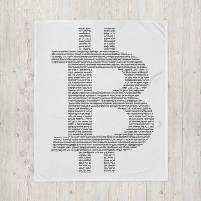 White Bitcoin Blanket - Bitcoin History Black Print